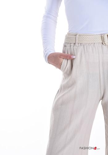 wide leg Cotton Trousers with belt with pockets - ph 4