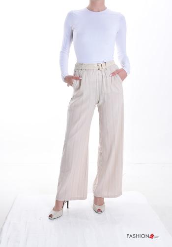 wide leg Cotton Trousers with belt with pockets - ph 5