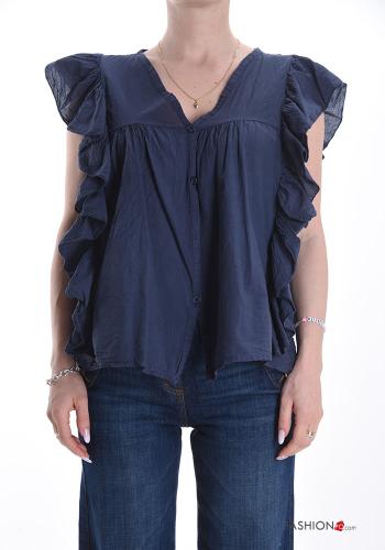 Chemise en Coton sans manches à volants à col en V à boutons