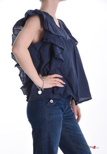 Chemise en Coton sans manches à volants à col en V à boutons - ph 3