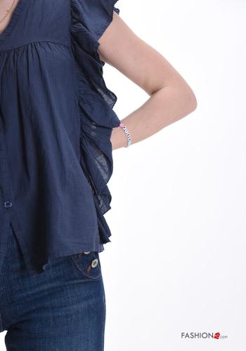 Chemise en Coton sans manches à volants à col en V à boutons - ph 4