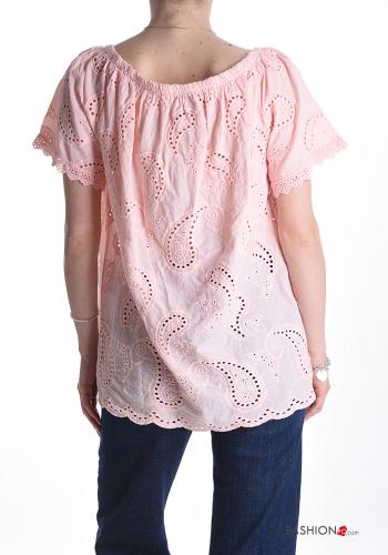 Blouse en Coton manches courtes à broderie broderie anglaise - ph 2