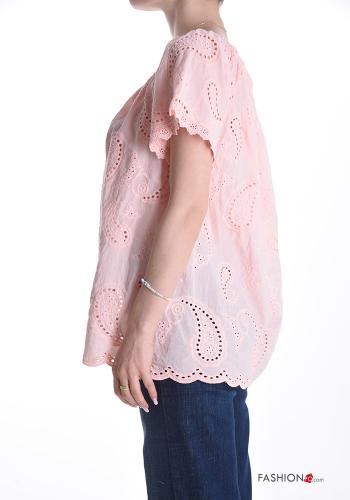 Blouse en Coton manches courtes à broderie broderie anglaise - ph 3