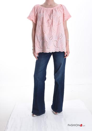 Blouse en Coton manches courtes à broderie broderie anglaise - ph 5