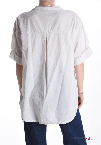 Blouse en Coton asymétrique à col en V manches à trois-quarts - ph 2