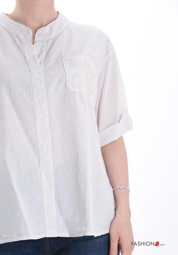 Blouse en Coton asymétrique à col en V manches à trois-quarts - ph 4