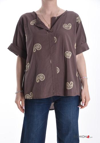 Blouse en Coton Imprimé paisley manches à trois-quarts