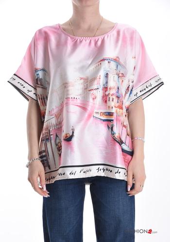 Blouse satin manches courtes imprimé - ph 1