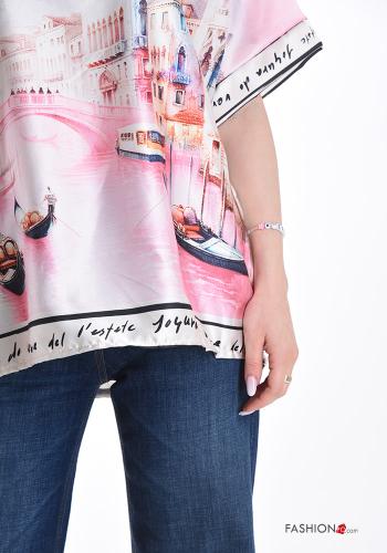 Blouse satin manches courtes imprimé - ph 4