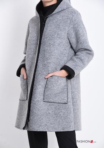 Manteau en Mélange de Laine avec poches à capuche avec fermeture éclair - ph 1
