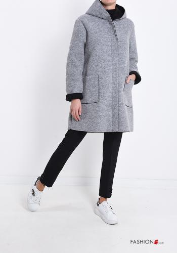 Manteau en Mélange de Laine avec poches à capuche avec fermeture éclair - ph 5