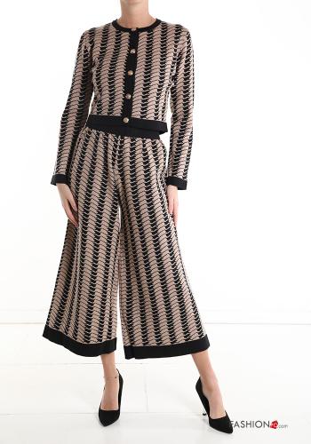 Geometric pattern wide leg Co-ord with buttons - ph 1