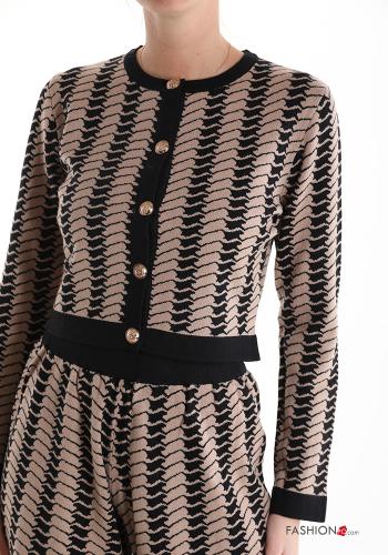 Geometric pattern wide leg Co-ord with buttons - ph 4