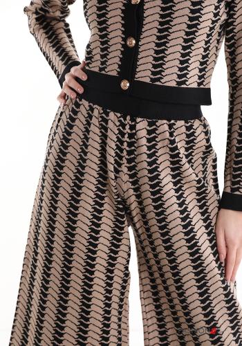 Geometric pattern wide leg Co-ord with buttons - ph 5