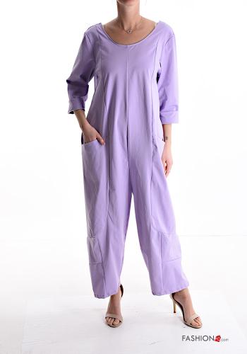 wide leg Cotton Jumpsuit with pockets 3/4 sleeve