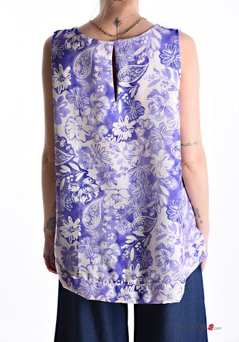 Blusa in Lino senza maniche asimmetrico Fantasia floreale - ph 2