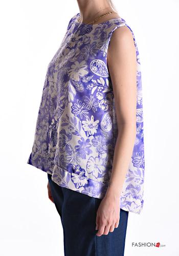 Blusa in Lino senza maniche asimmetrico Fantasia floreale - ph 3