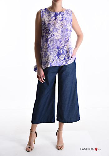 Blusa in Lino senza maniche asimmetrico Fantasia floreale - ph 5