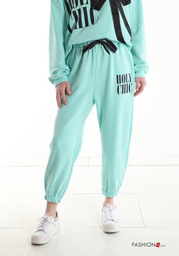 Pantalones deportivos de Algodón Patrones de escritura con cordón con bolsillos con elástico - ph 1