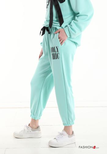 Pantalones deportivos de Algodón Patrones de escritura con cordón con bolsillos con elástico - ph 3