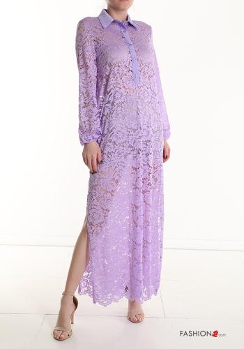 lace trim long Dress with buttons with split
