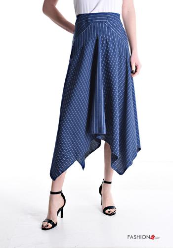 Striped denim asymmetrical Longuette Skirt with elastic