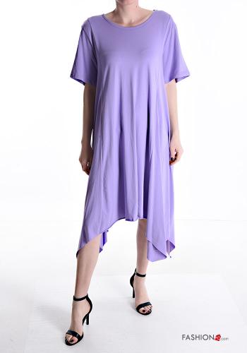 Oversize asymmetrisch kurze ärmel Kleid aus Baumwolle mit Taschen