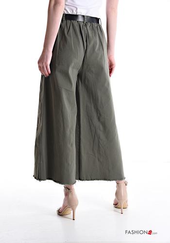 wide leg Cotton Trousers with belt with pockets - ph 2
