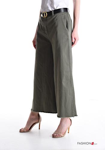 wide leg Cotton Trousers with belt with pockets - ph 3