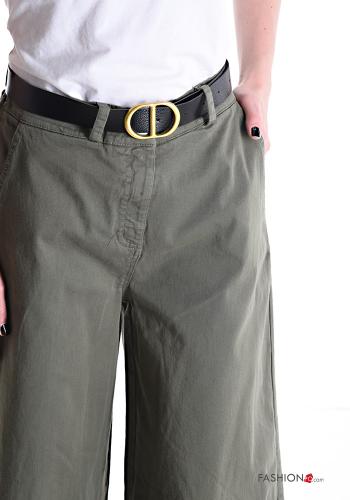 wide leg Cotton Trousers with belt with pockets - ph 4