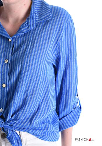 Camisa em Linho às riscas com nó manga três quartos - ph 4