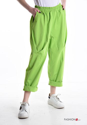 low crotch Cotton Trousers with pockets with elastic
