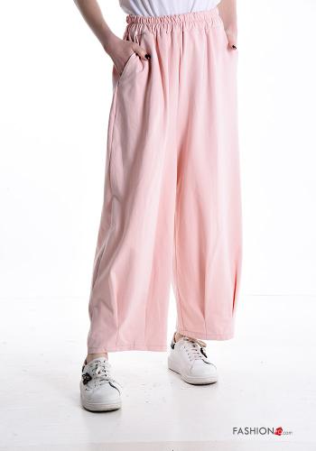 Pantalone in Cotone wide leg con tasche con elastico - ph 1
