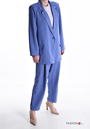Striped low crotch with collar Suit with pockets with lining