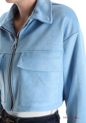Wildleder mit kragen kurz Jacke mit Taschen ohne Futter mit Reißverschluss - ph 4