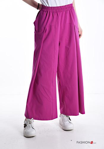 wide leg Cotton Trousers with pockets with elastic