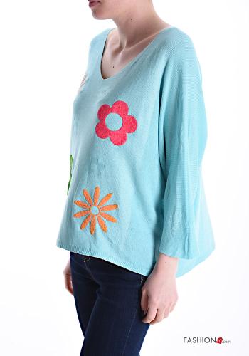 Floral Sweater with v-neck 3/4 sleeve - ph 3