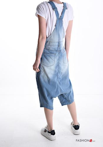 denim low crotch Cotton Dungaree with buttons with suspenders with pockets - ph 2