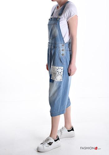 denim low crotch Cotton Dungaree with buttons with suspenders with pockets - ph 3