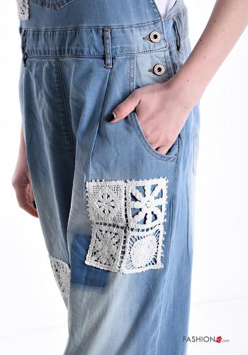 denim low crotch Cotton Dungaree with buttons with suspenders with pockets - ph 4