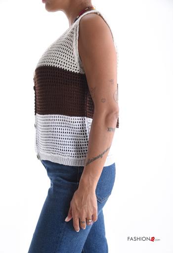 Cardigan senza maniche uncinetto con bottoni scollo a V - ph 3