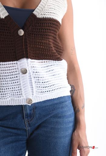 Cardigan senza maniche uncinetto con bottoni scollo a V - ph 4