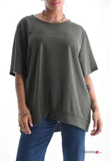 Blusa in Lino girocollo oversize maniche corte