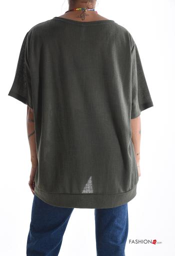 Blusa in Lino girocollo oversize maniche corte - ph 2