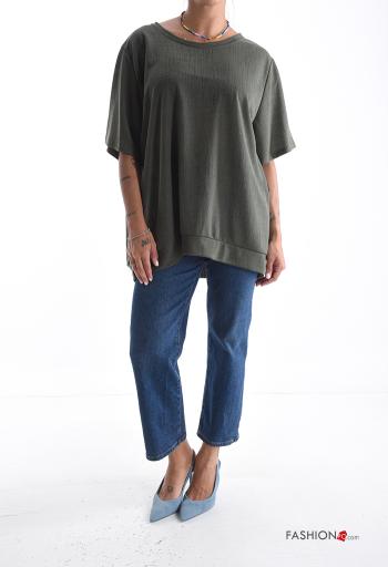 Blusa in Lino girocollo oversize maniche corte - ph 5