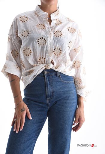Camicia Fantasia ricamata con bottoni maniche a tre quarti