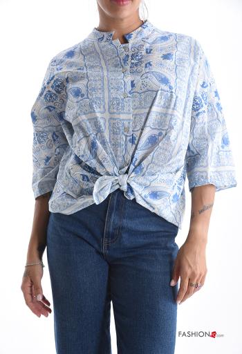 Blusa in Cotone Fantasia paisley con bottoni maniche a tre quarti