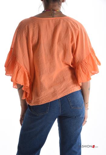 Blusa in Cotone maniche volant girocollo maniche a tre quarti - ph 2