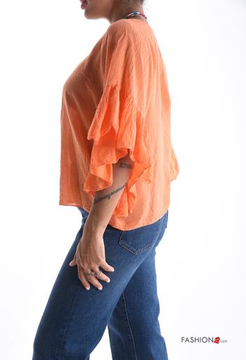 Blusa in Cotone maniche volant girocollo maniche a tre quarti - ph 3