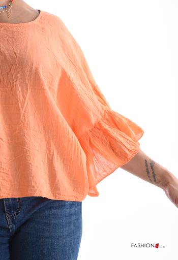 Blusa in Cotone maniche volant girocollo maniche a tre quarti - ph 4